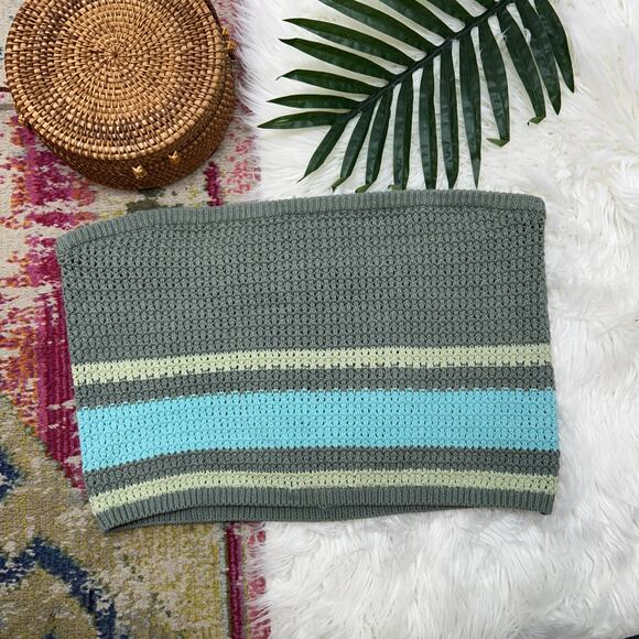 AE AMERICAN EAGLE Green Blue Crochet Knit Strapless Crop Tank Plus Size XXL Boho - Picture 2 of 5